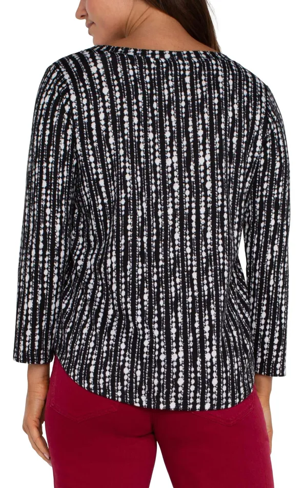 Womens Liverpool Los Angeles Tees 34 SLEEVE KNIT TOP Black White Dot Stripe