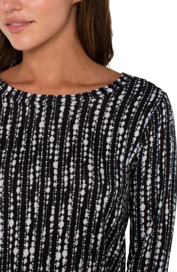Womens Liverpool Los Angeles Tees 34 SLEEVE KNIT TOP Black White Dot Stripe