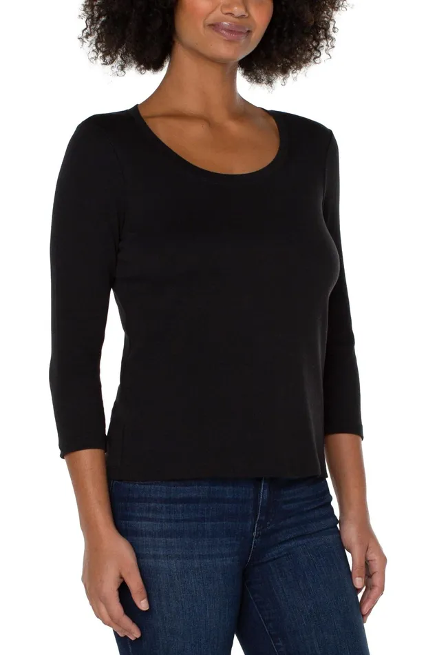 Womens Liverpool Los Angeles Tees 34 SLEEVE SCOOP NECK KNIT TEE Black