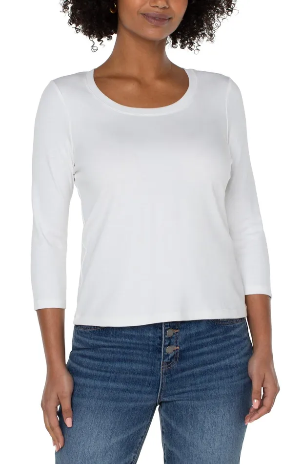Womens Liverpool Los Angeles Tees 34 SLEEVE SCOOP NECK KNIT TEE White