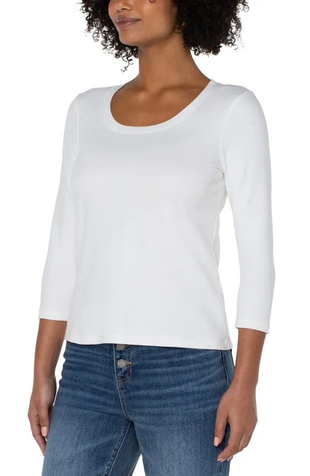 Womens Liverpool Los Angeles Tees 34 SLEEVE SCOOP NECK KNIT TEE White