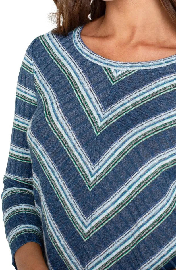 Womens Liverpool Los Angeles Tees 34 SLEEVE SCOOP NECK KNIT TOP Blue Teal Multistripe