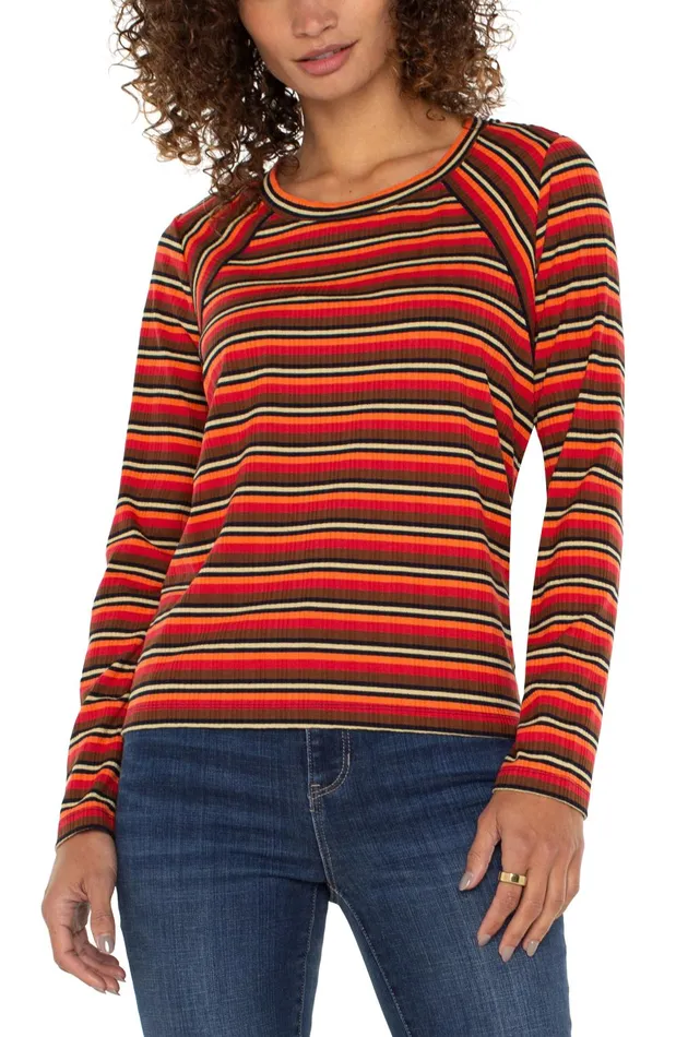 Womens Liverpool Los Angeles Tees CREW NECK LONG SLEEVE KNIT TOP Burnt Orange Multi Stripe Womens Liverpool Los Angeles Tees CREW NECK LONG SLEEVE KNIT TOP Burnt Orange Multi Stripe