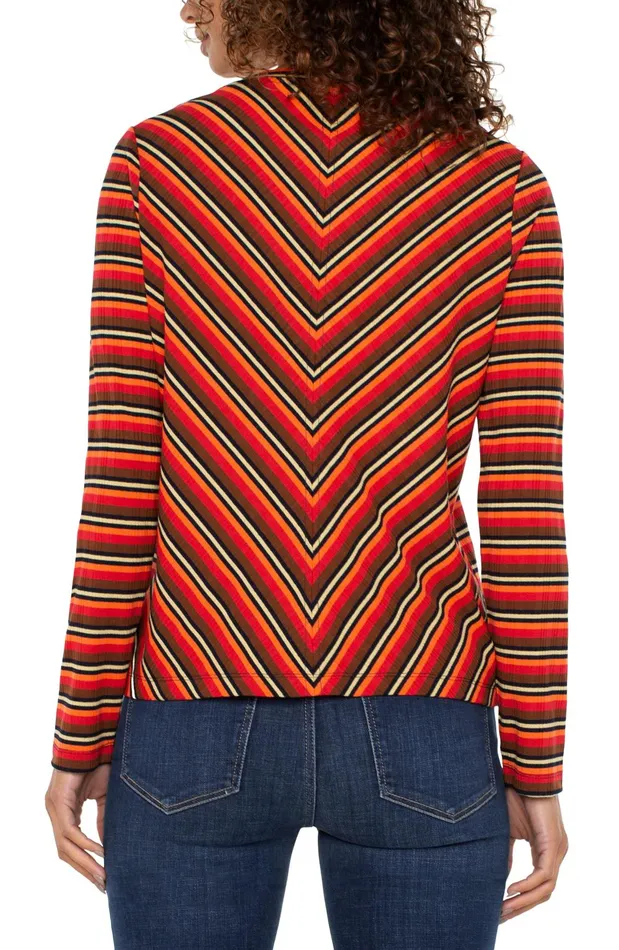 Womens Liverpool Los Angeles Tees CREW NECK LONG SLEEVE KNIT TOP Burnt Orange Multi Stripe