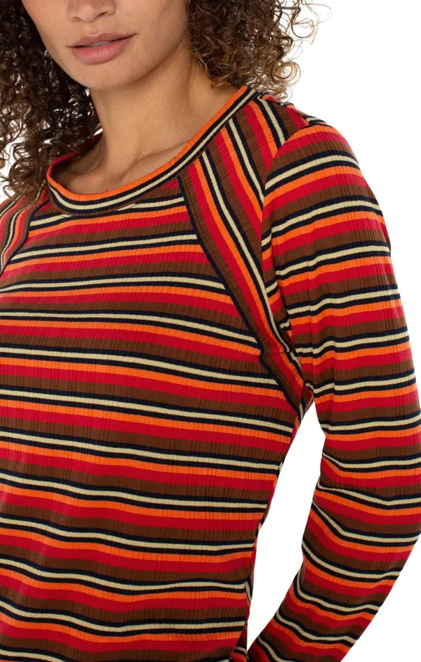 Womens Liverpool Los Angeles Tees CREW NECK LONG SLEEVE KNIT TOP Burnt Orange Multi Stripe