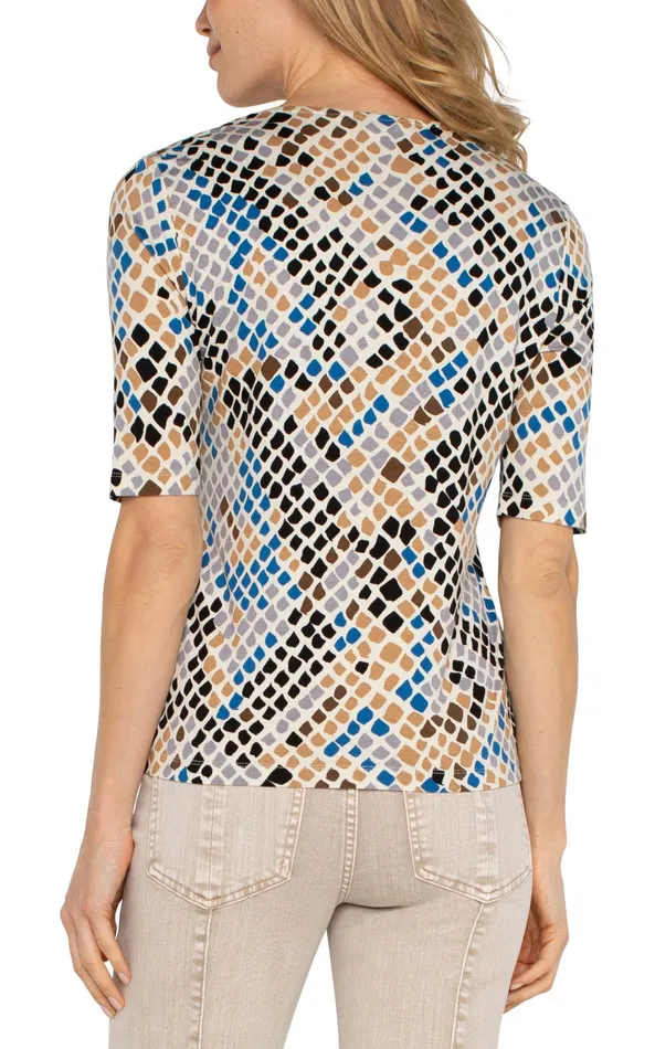 Womens Liverpool Los Angeles Tees DOUBLE LAYER VNECK RIB KNIT TOP Lapis Snake Multi