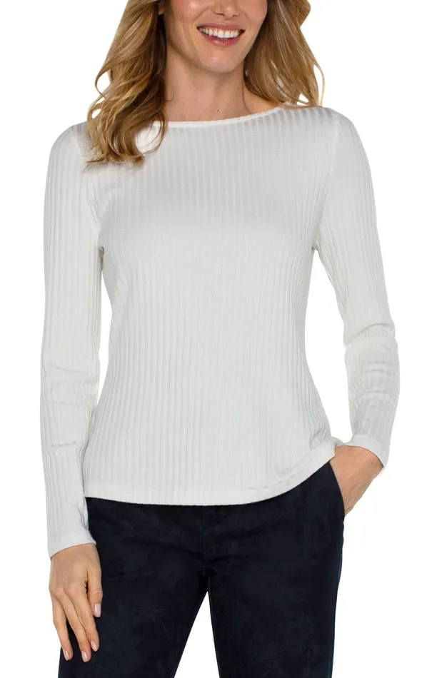 Womens Liverpool Los Angeles Tees LONG SLEEVE BOAT NECK KNIT TOP Snow