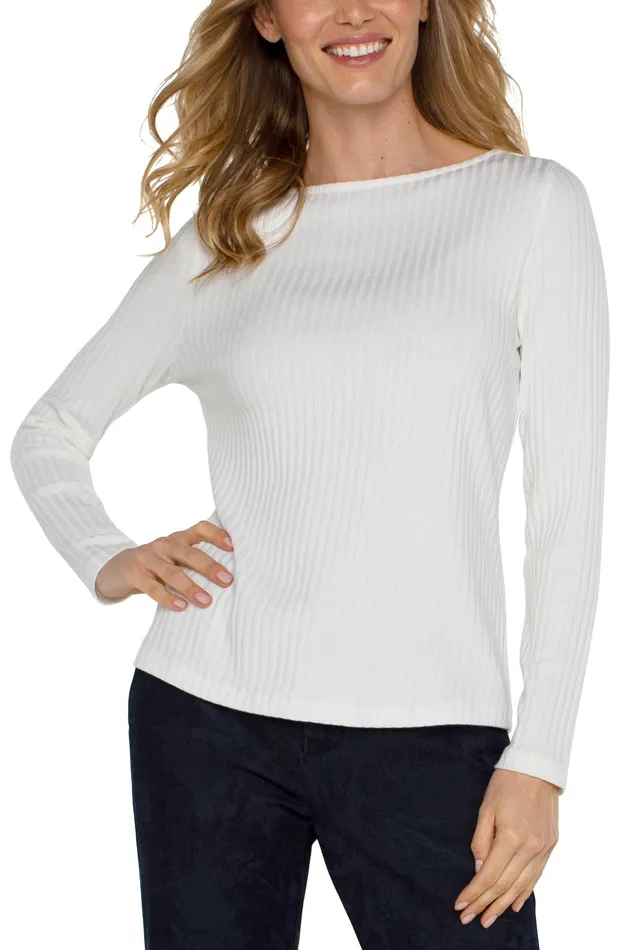 Womens Liverpool Los Angeles Tees LONG SLEEVE BOAT NECK KNIT TOP Snow
