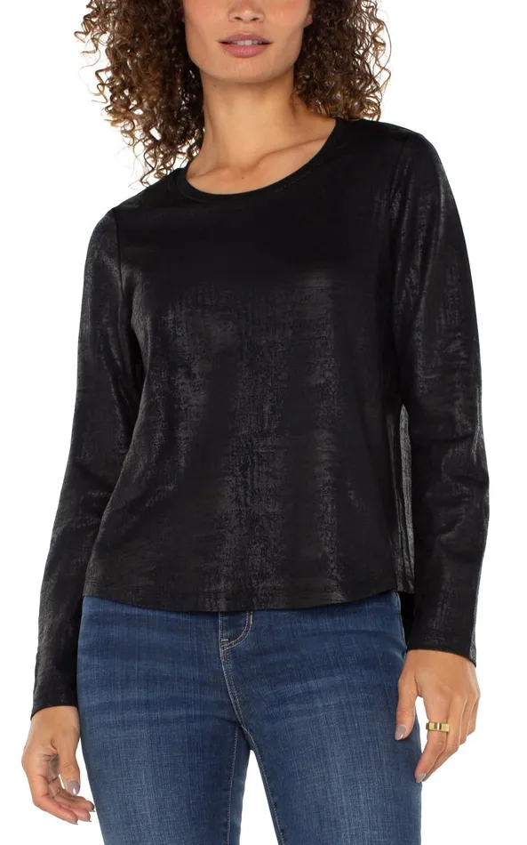 Womens Liverpool Los Angeles Tees LONG SLEEVE SCOOP NECK KNIT TOP Distressed Black Womens Liverpool Los Angeles Tees LONG SLEEVE SCOOP NECK KNIT TOP Distressed Black