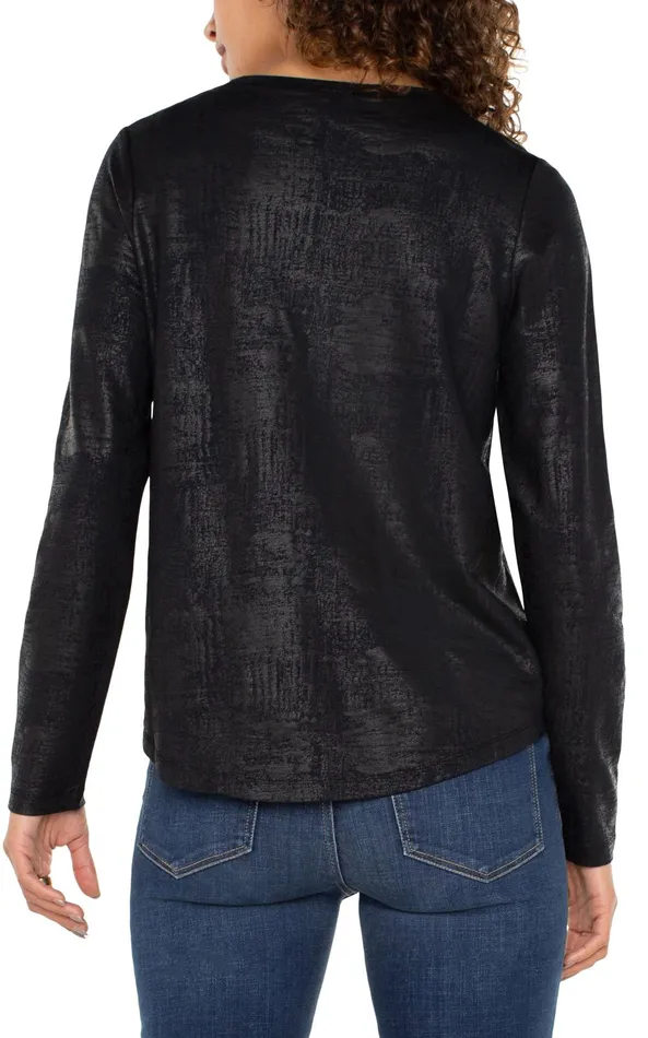 Womens Liverpool Los Angeles Tees LONG SLEEVE SCOOP NECK KNIT TOP Distressed Black