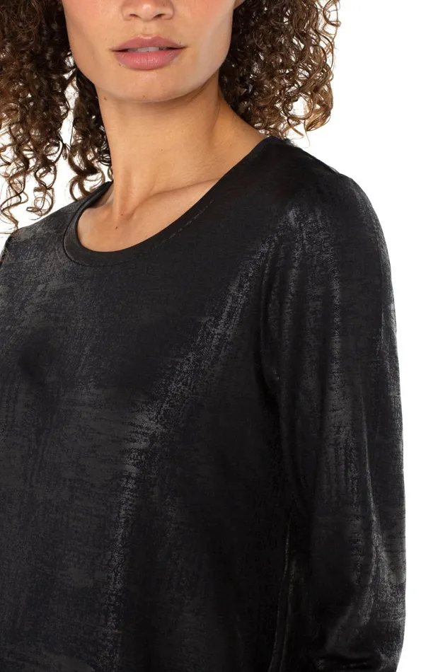 Womens Liverpool Los Angeles Tees LONG SLEEVE SCOOP NECK KNIT TOP Distressed Black