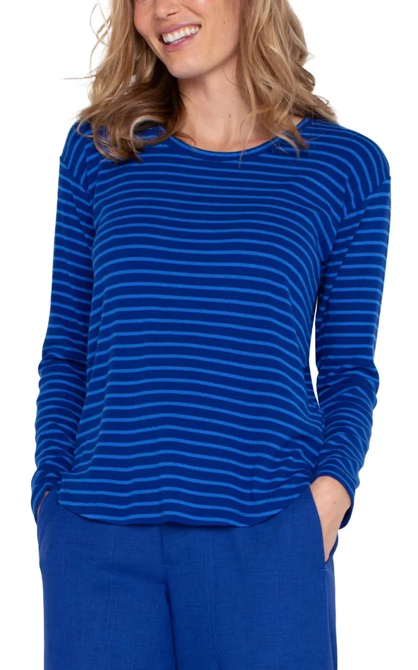 Womens Liverpool Los Angeles Tees LONG SLEEVE SCOOP NECK TOP Blue Topaz Stripe Womens Liverpool Los Angeles Tees LONG SLEEVE SCOOP NECK TOP Blue Topaz Stripe