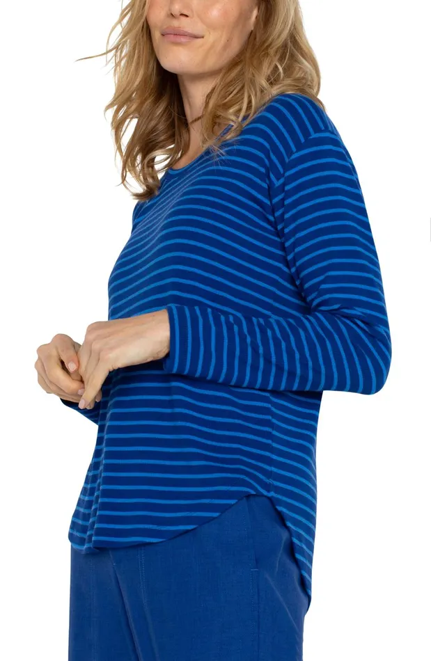Womens Liverpool Los Angeles Tees LONG SLEEVE SCOOP NECK TOP Blue Topaz Stripe
