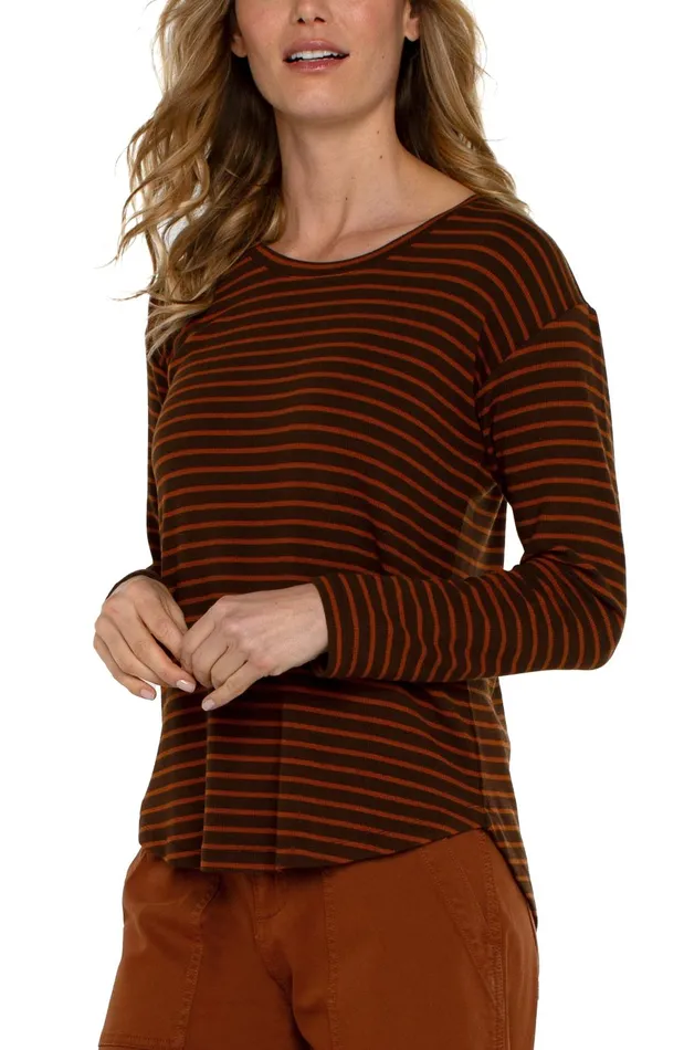 Womens Liverpool Los Angeles Tees LONG SLEEVE SCOOP NECK TOP Turmeric Stripe