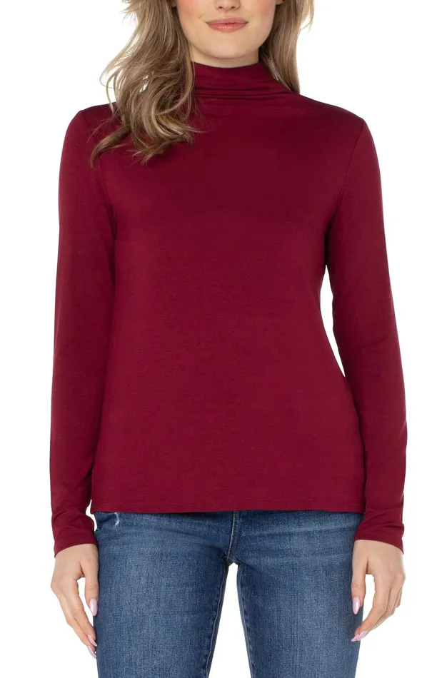 Womens Liverpool Los Angeles Tees MOCK NECK LONG SLEEVE KNIT TOP Red Velvet