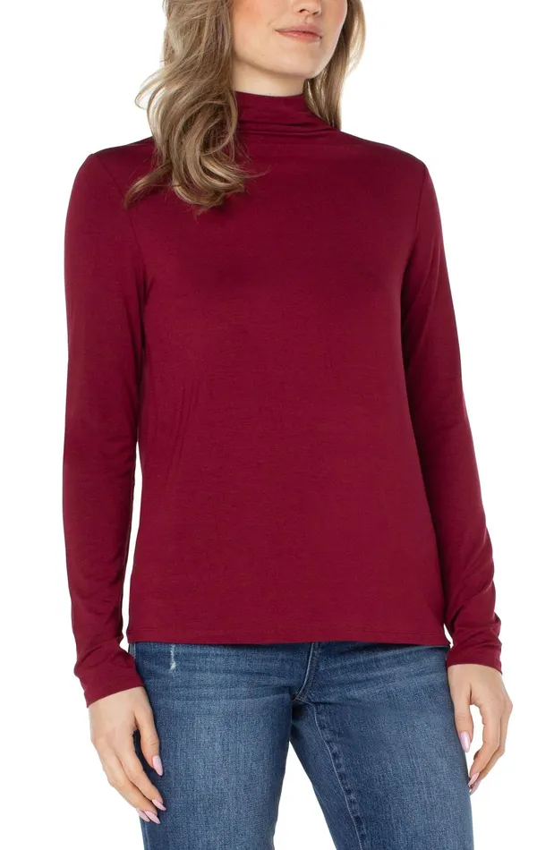 Womens Liverpool Los Angeles Tees MOCK NECK LONG SLEEVE KNIT TOP Red Velvet