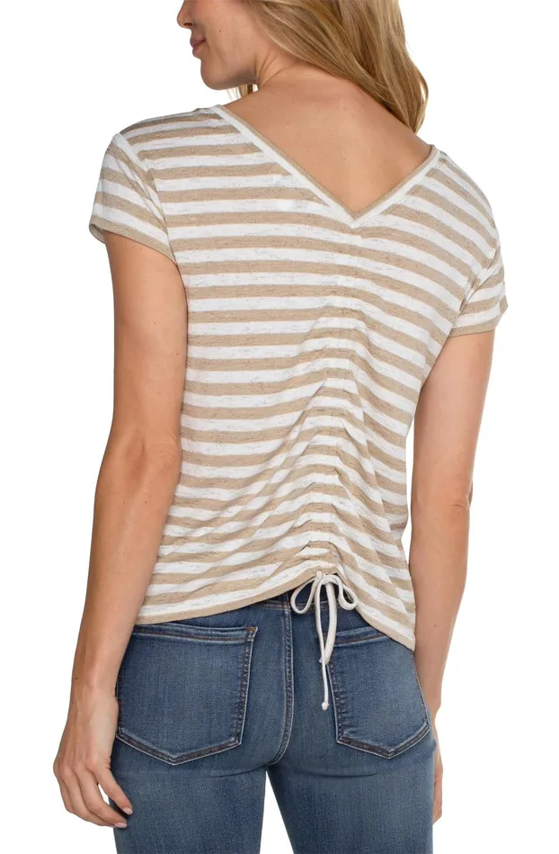 Womens Liverpool Los Angeles Tees SHORT SLEEVES CREW NECK WITH DROP SHOULDER Cream With Tan Stripes