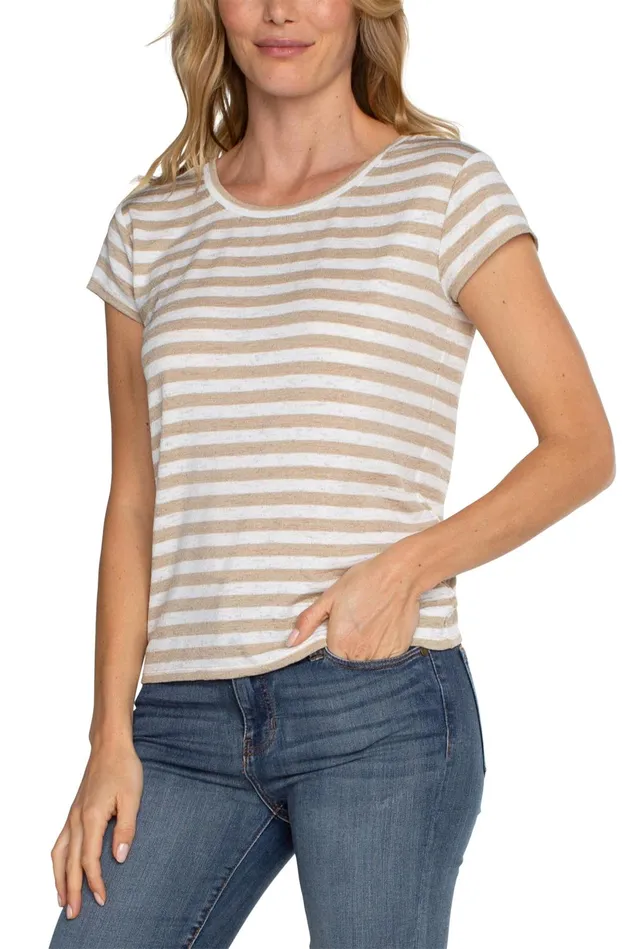 Womens Liverpool Los Angeles Tees SHORT SLEEVES CREW NECK WITH DROP SHOULDER Cream With Tan Stripes