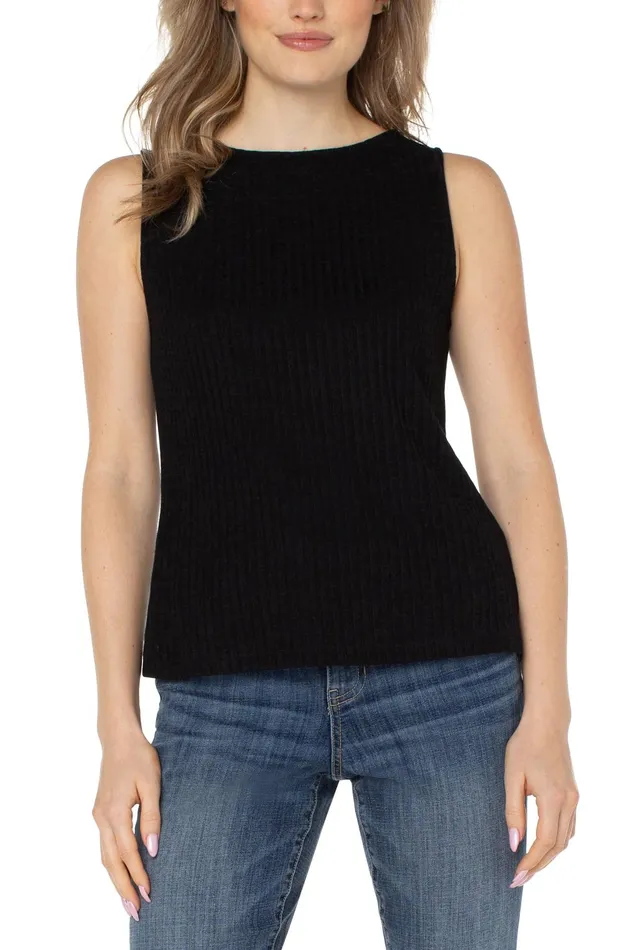 Womens Liverpool Los Angeles Tees SLEEVELESS BOAT NECK RIB KNIT TOP Black