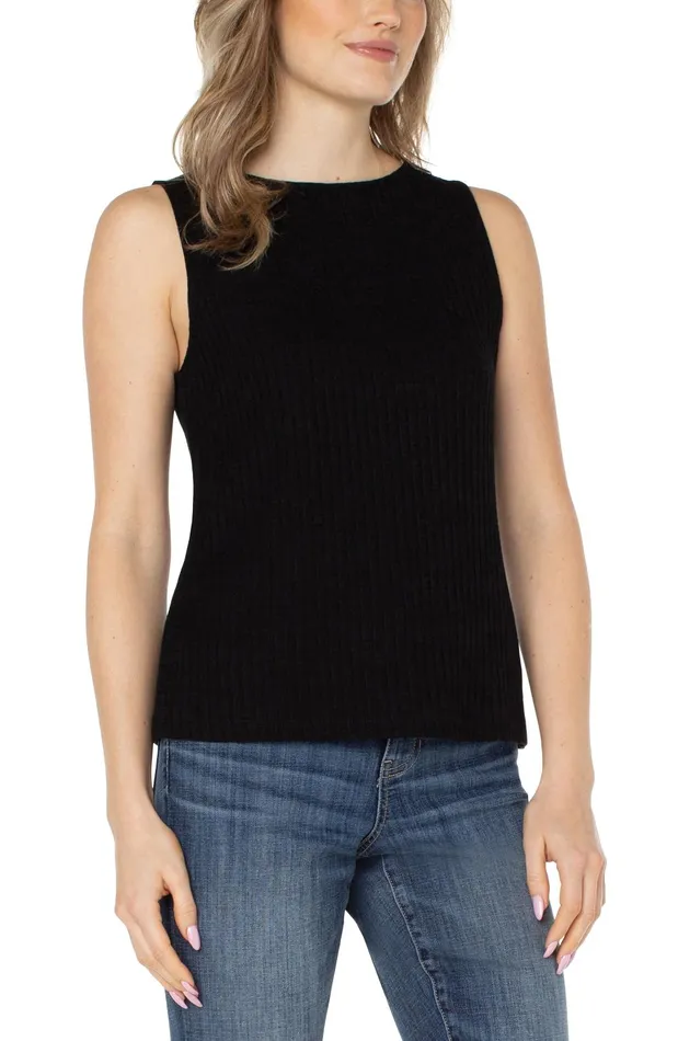 Womens Liverpool Los Angeles Tees SLEEVELESS BOAT NECK RIB KNIT TOP Black
