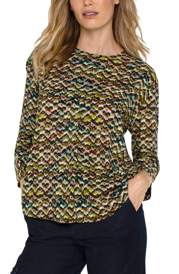 Womens Liverpool Los Angeles Tops 34 SLEEVE POPOVER WOVEN BLOUSE Tourmaline Multi Womens Liverpool Los Angeles Tops 34 SLEEVE POPOVER WOVEN BLOUSE Tourmaline Multi
