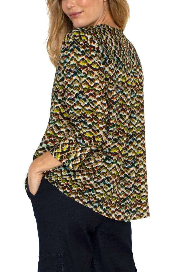 Womens Liverpool Los Angeles Tops 34 SLEEVE POPOVER WOVEN BLOUSE Tourmaline Multi
