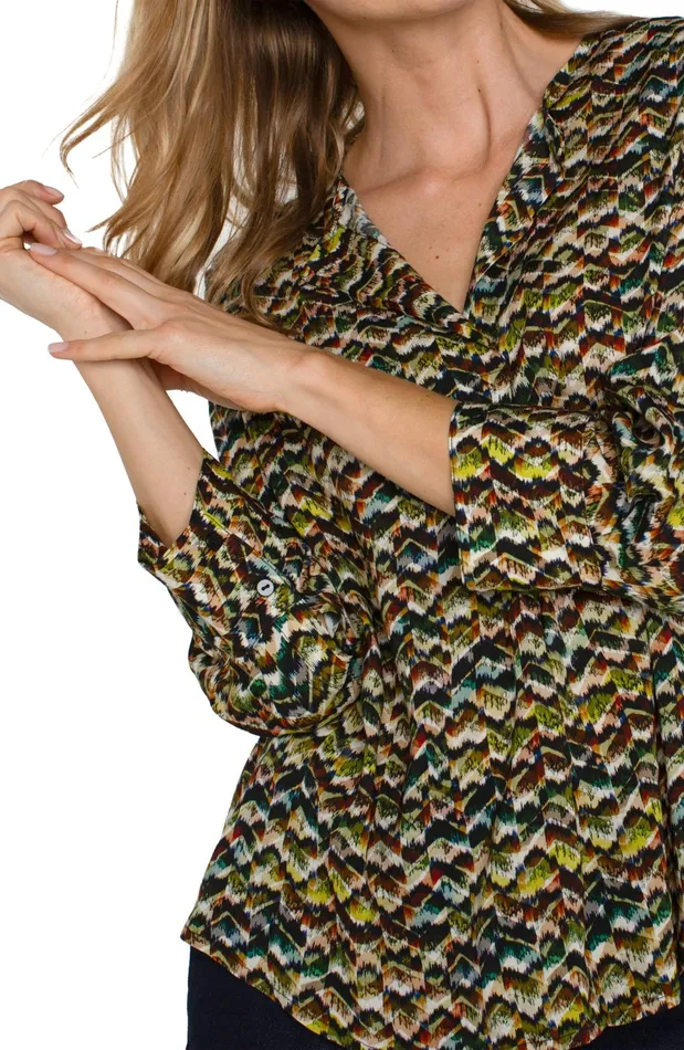Womens Liverpool Los Angeles Tops 34 SLEEVE POPOVER WOVEN BLOUSE Tourmaline Multi