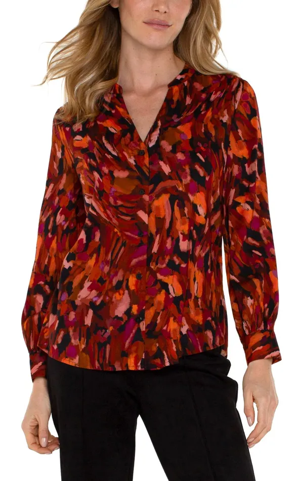 Womens Liverpool Los Angeles Tops BUTTON FRONT SHIRT WITH BANDED COLLAR Painted Cedar Womens Liverpool Los Angeles Tops BUTTON FRONT SHIRT WITH BANDED COLLAR Painted Cedar
