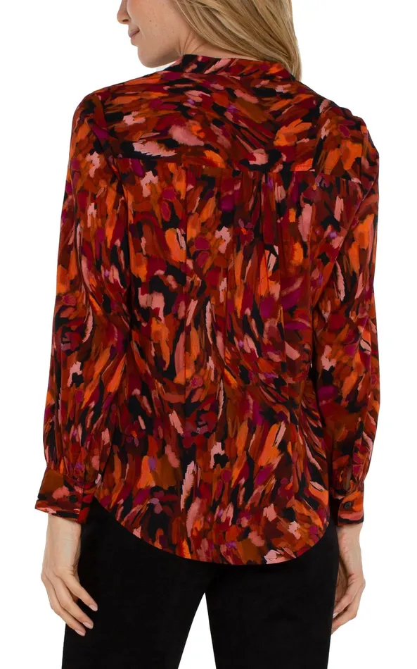 Womens Liverpool Los Angeles Tops BUTTON FRONT SHIRT WITH BANDED COLLAR Painted Cedar