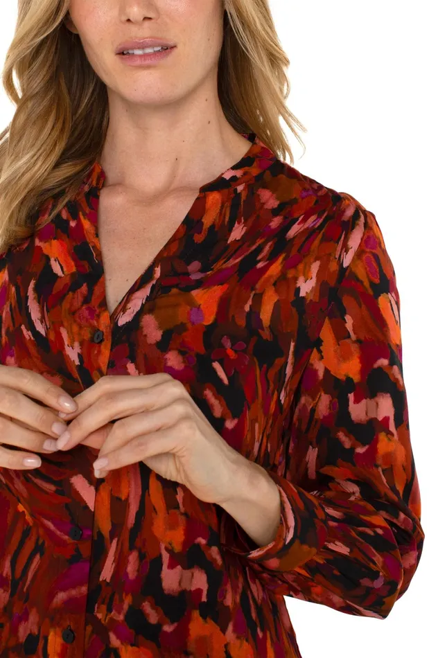 Womens Liverpool Los Angeles Tops BUTTON FRONT SHIRT WITH BANDED COLLAR Painted Cedar