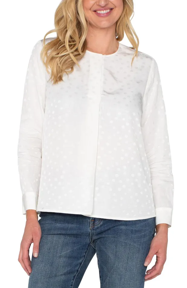 Womens Liverpool Los Angeles Tops LONG SLEEVE POPOVER WOVEN BLOUSE Porcelain Dot Womens Liverpool Los Angeles Tops LONG SLEEVE POPOVER WOVEN BLOUSE Porcelain Dot