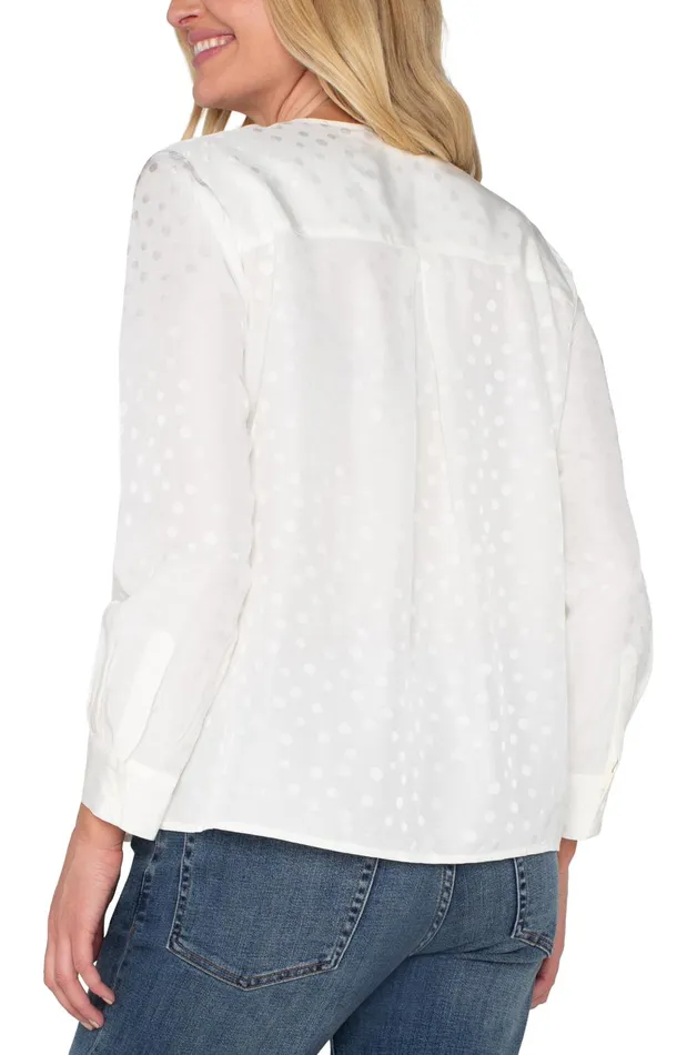 Womens Liverpool Los Angeles Tops LONG SLEEVE POPOVER WOVEN BLOUSE Porcelain Dot