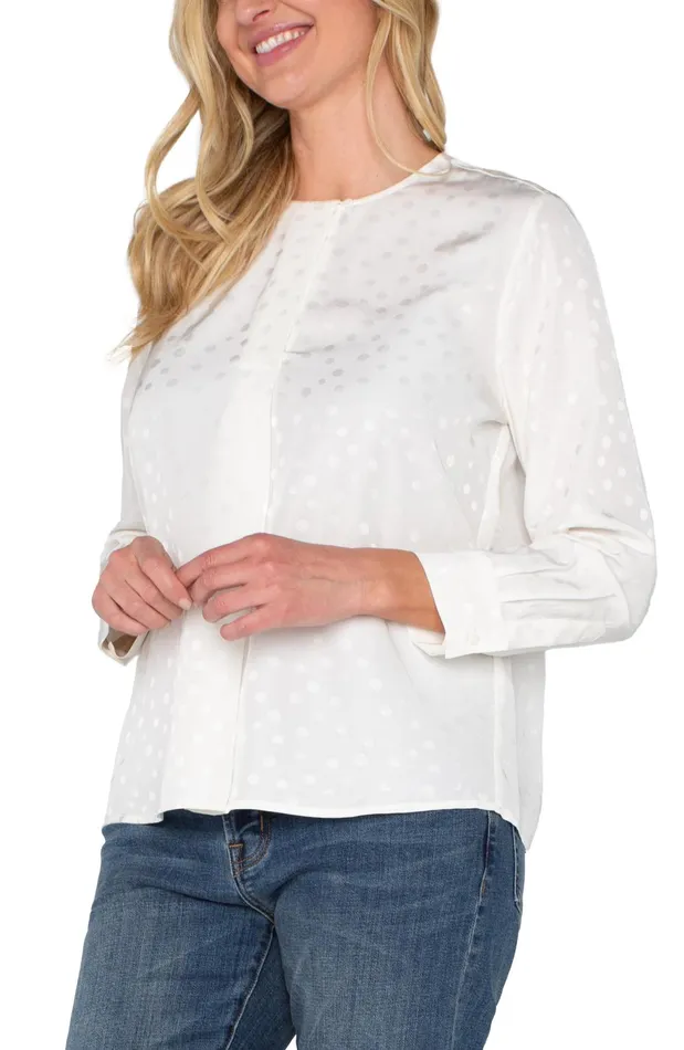 Womens Liverpool Los Angeles Tops LONG SLEEVE POPOVER WOVEN BLOUSE Porcelain Dot