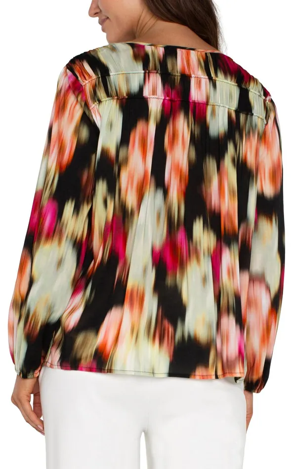 Womens Liverpool Los Angeles Tops LONG SLEEVE VNECK SHIRRED WOVEN BLOUSE Star Ruby Floral