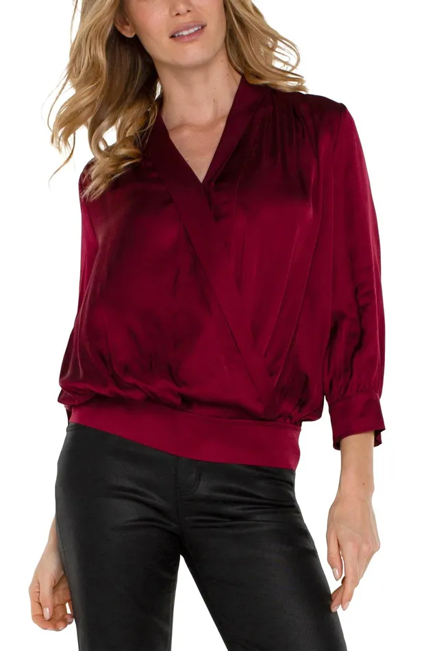 Womens Liverpool Los Angeles Tops SHAWL WRAP FRONT BRACELET SLEEVE BLOUSE Pinot Noir Womens Liverpool Los Angeles Tops SHAWL WRAP FRONT BRACELET SLEEVE BLOUSE Pinot Noir