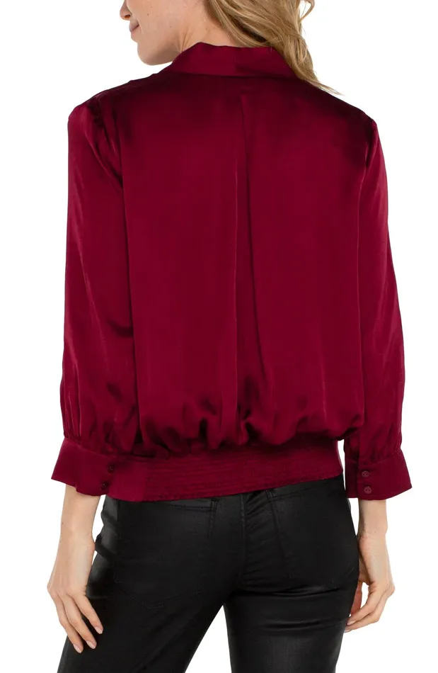 Womens Liverpool Los Angeles Tops SHAWL WRAP FRONT BRACELET SLEEVE BLOUSE Pinot Noir
