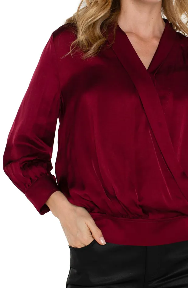 Womens Liverpool Los Angeles Tops SHAWL WRAP FRONT BRACELET SLEEVE BLOUSE Pinot Noir