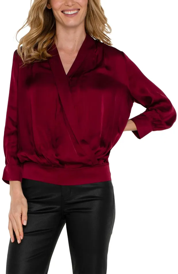 Womens Liverpool Los Angeles Tops SHAWL WRAP FRONT BRACELET SLEEVE BLOUSE Pinot Noir