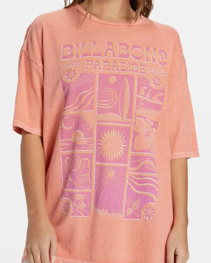 Womens Paradise Begins TShirt Peach Out Billabong Graphic Tees and Tanks Womens Paradise Begins TShirt Peach Out Billabong Graphic Tees and Tanks