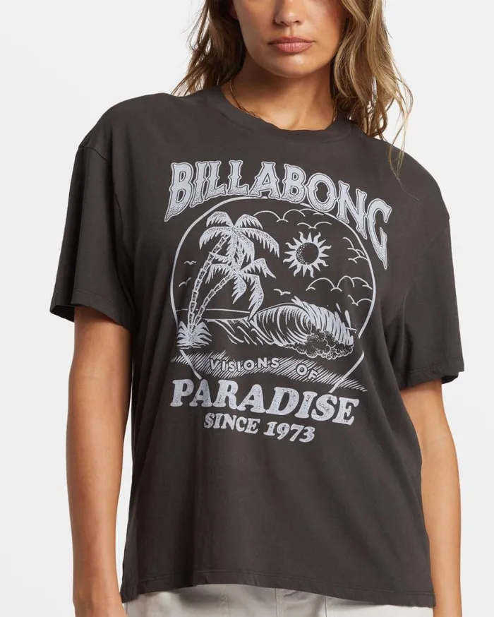 Womens Paradise Is Here TShirt Off Black Billabong Graphic Tees and Tanks Womens Paradise Is Here TShirt Off Black Billabong Graphic Tees and Tanks