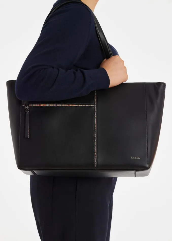 Womens Paul Smith Bags Black Leather 039Signature Stripe039 Trim Tote Bag Womens Paul Smith Bags Black Leather 039Signature Stripe039 Trim Tote Bag