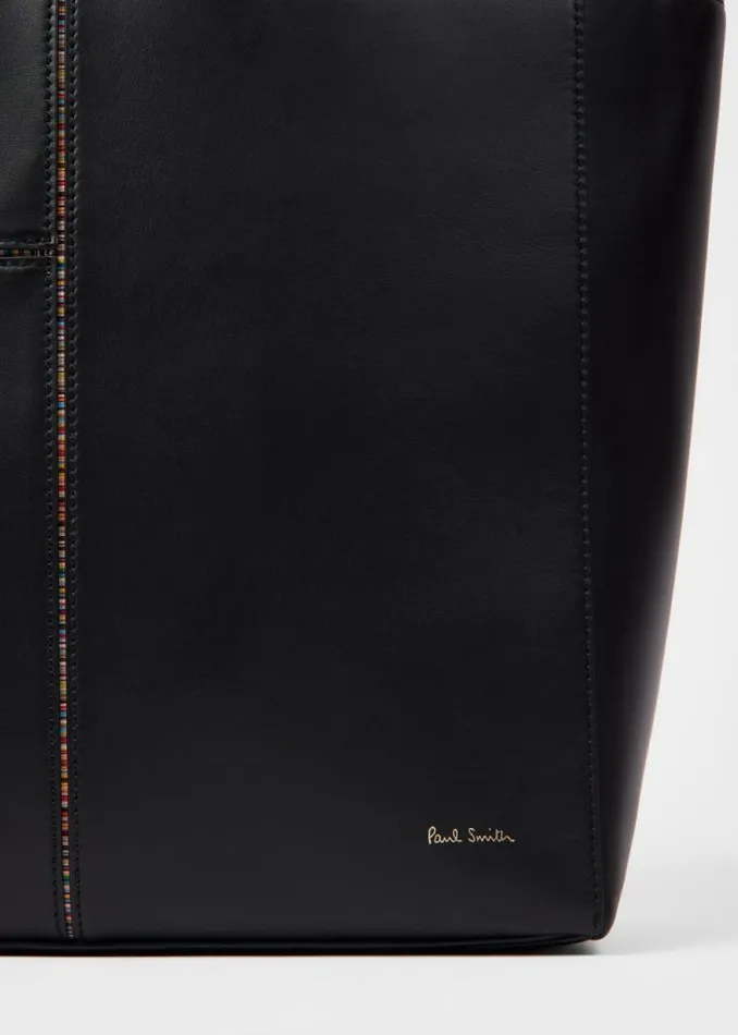 Womens Paul Smith Bags Black Leather 039Signature Stripe039 Trim Tote Bag Womens Paul Smith Bags Black Leather 039Signature Stripe039 Trim Tote Bag