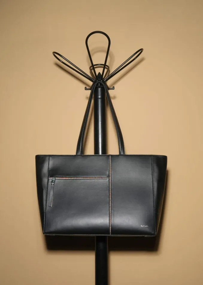 Womens Paul Smith Bags Black Leather 039Signature Stripe039 Trim Tote Bag Womens Paul Smith Bags Black Leather 039Signature Stripe039 Trim Tote Bag