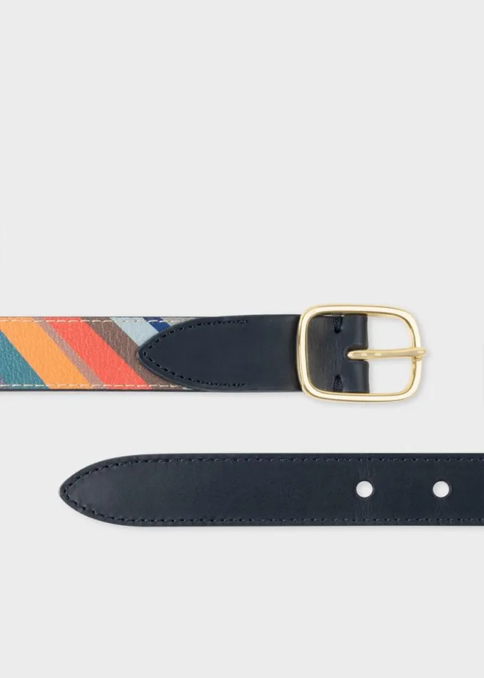 Womens Paul Smith Belts Navy Leather Belt With 039Swirl039 Panel