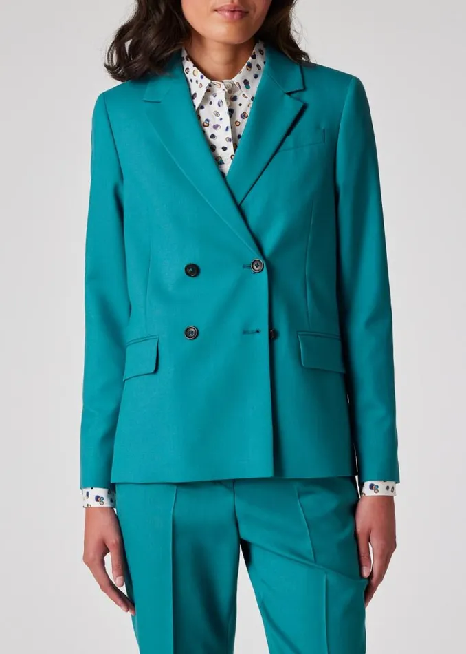 Womens Paul Smith Blazers Peacock Blue Wool DoubleBreasted Blazer
