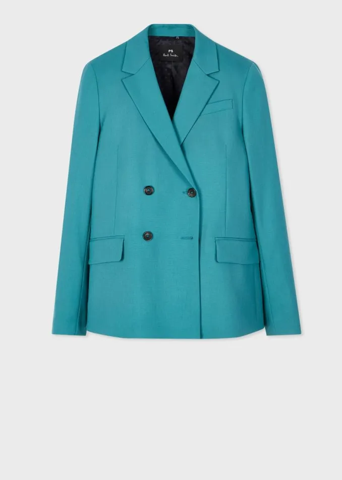 Womens Paul Smith Blazers Peacock Blue Wool DoubleBreasted Blazer Womens Paul Smith Blazers Peacock Blue Wool DoubleBreasted Blazer