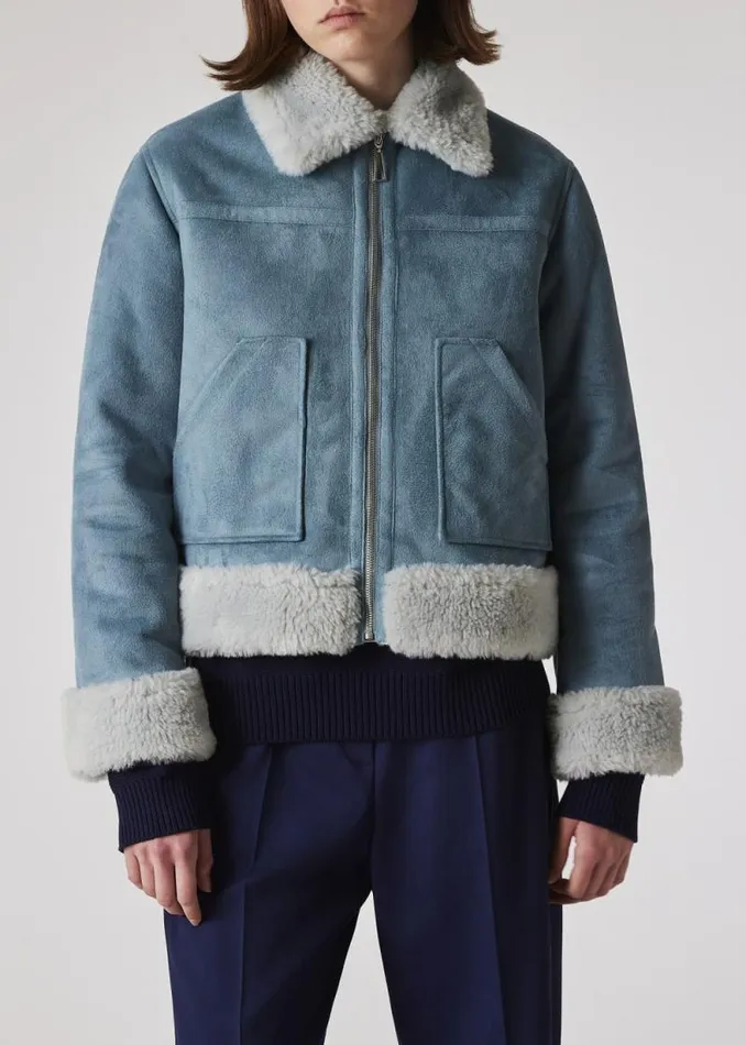 Womens Paul Smith Coats and Jackets Light Blue Bonded Faux Fur Aviator Jacket Womens Paul Smith Coats and Jackets Light Blue Bonded Faux Fur Aviator Jacket