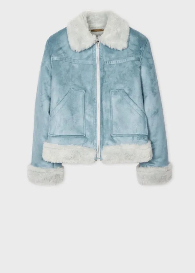Womens Paul Smith Coats and Jackets Light Blue Bonded Faux Fur Aviator Jacket