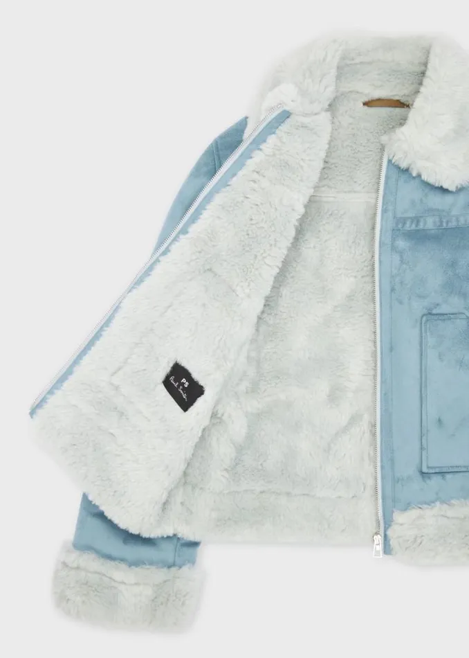 Womens Paul Smith Coats and Jackets Light Blue Bonded Faux Fur Aviator Jacket