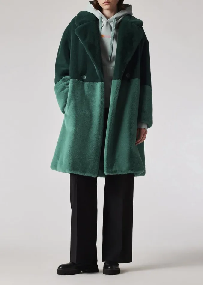 Womens Paul Smith Coats and Jackets Teal And Peacock Blue Faux Fur Colourblock Coat Womens Paul Smith Coats and Jackets Teal And Peacock Blue Faux Fur Colourblock Coat